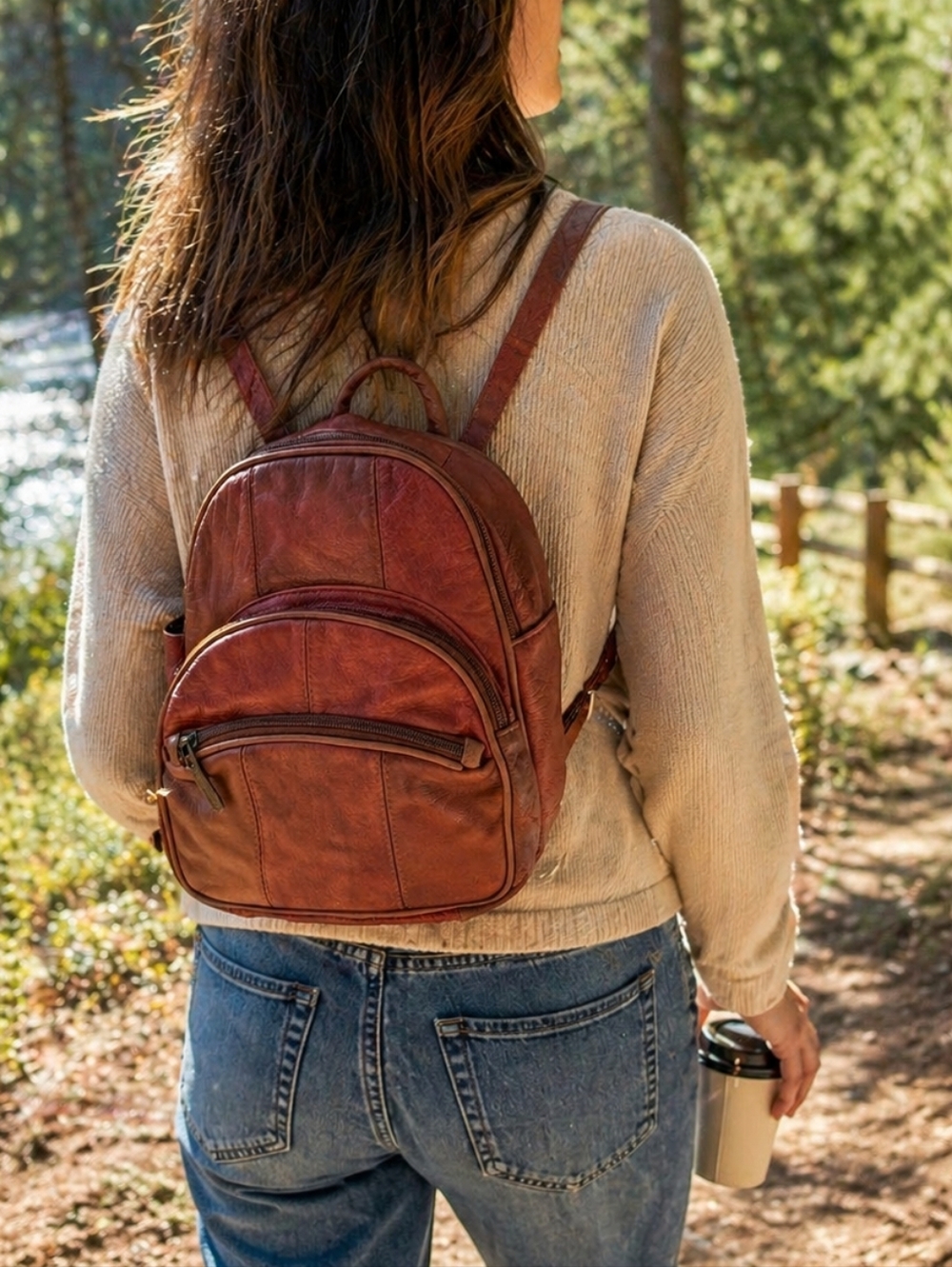 Silver Fever Genuine Leather Convertible Backpack Sling Bag Multi Pocket